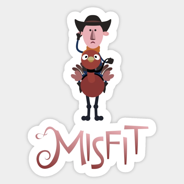 Misfit - Ostrich-Riding Cowboy Sticker by JPenfieldDesigns